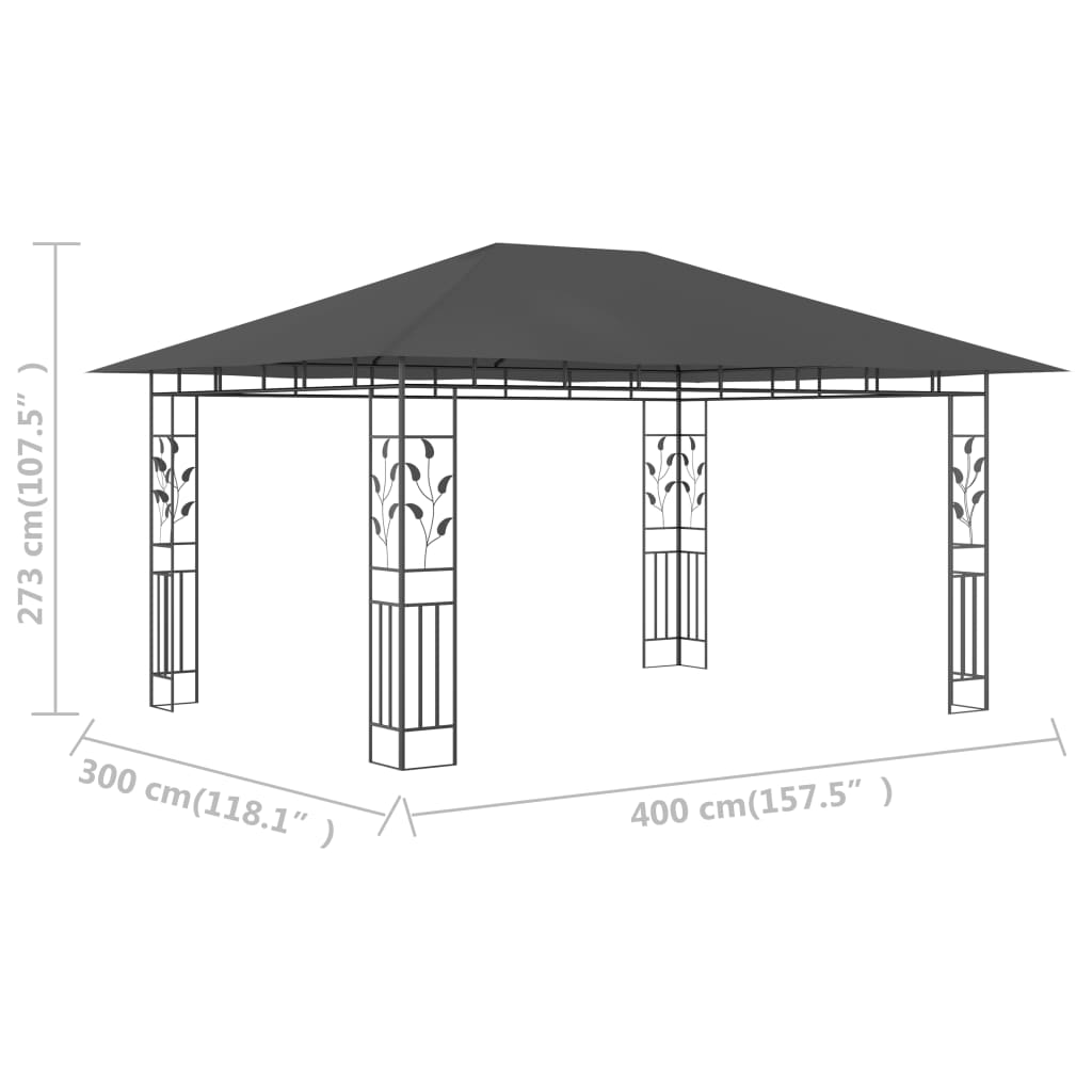 Tonnelle avec moustiquaire 4x3x2,73 m anthracite 180 g/m²