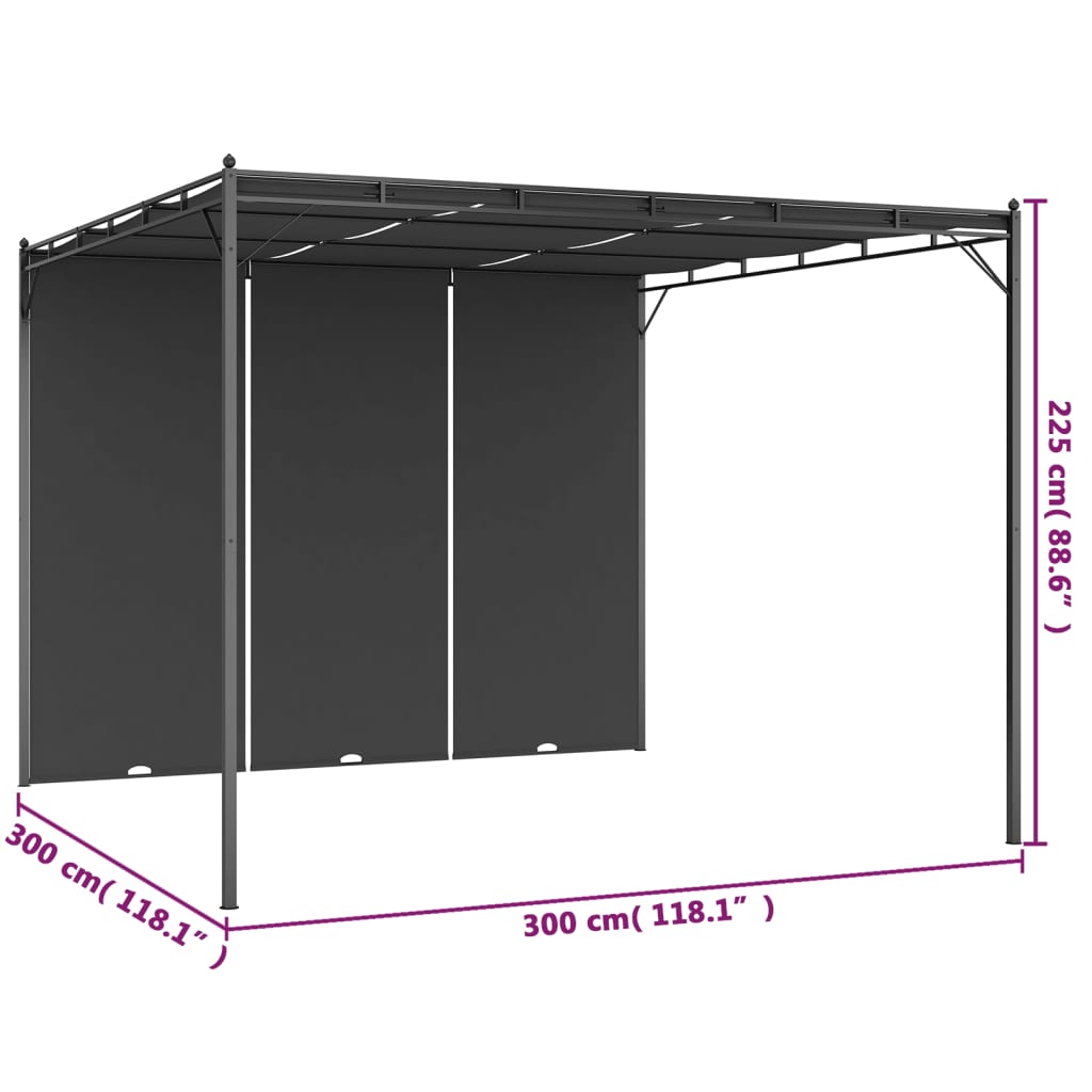 Pavillon de jardin avec rideau latéral 3x3x2,25 m anthracite