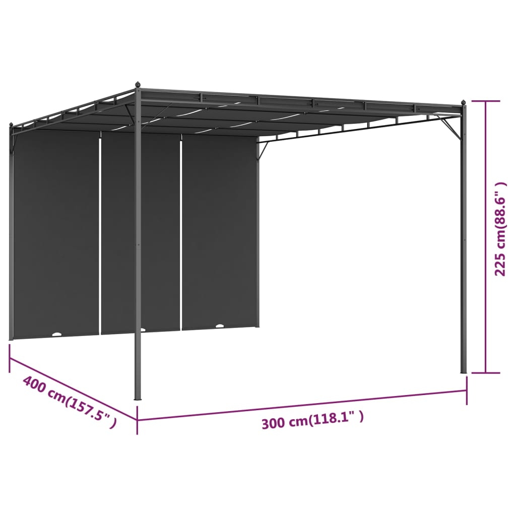 Pavillon de jardin avec rideau latéral 4x3x2,25 m anthracite