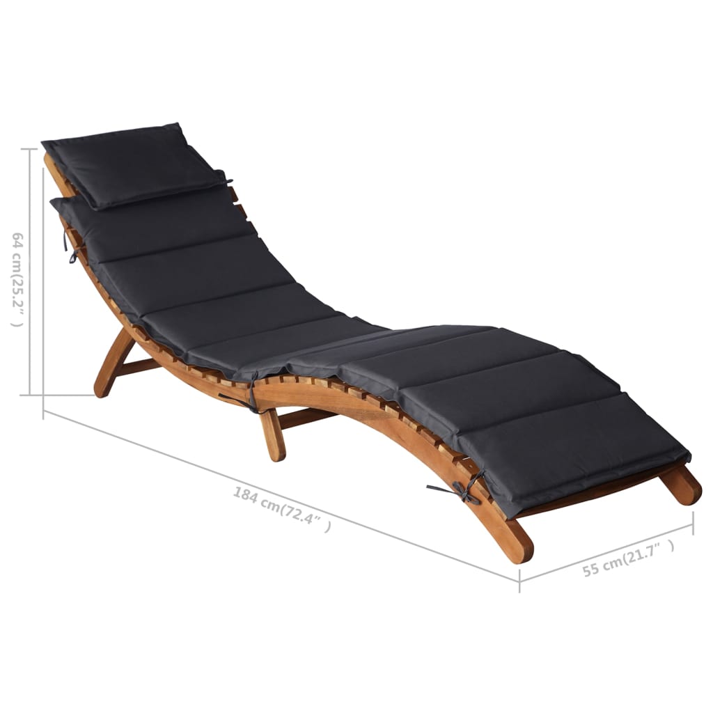 Bain de soleil avec coussin en bois d'acacia massif, gris foncé