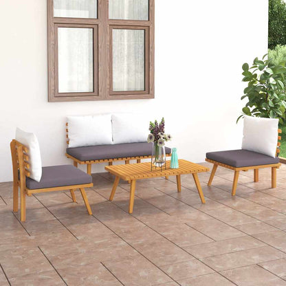 4-tlg. Garten-Lounge-Set mit Auflagen Massivholz Akazie