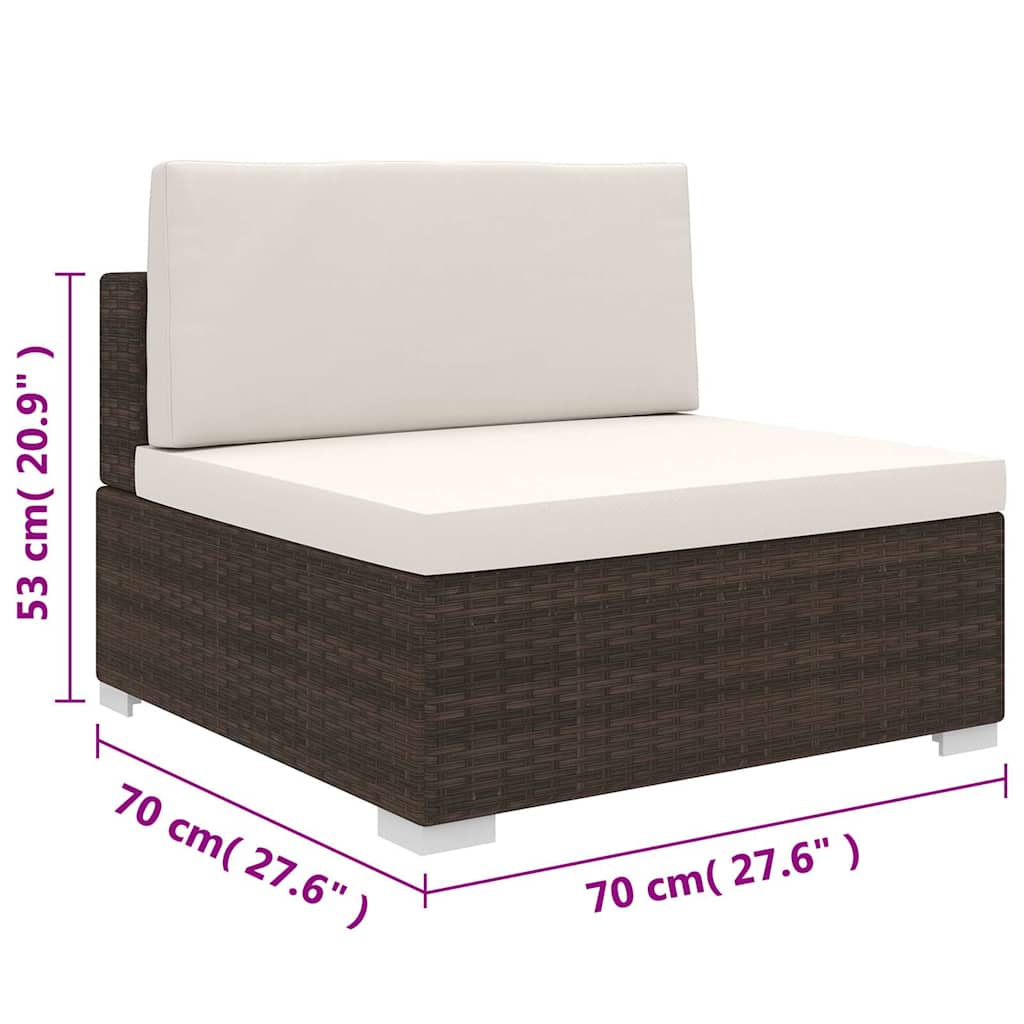 Mittelsofa mit Kissen Modular Poly Rattan Braun