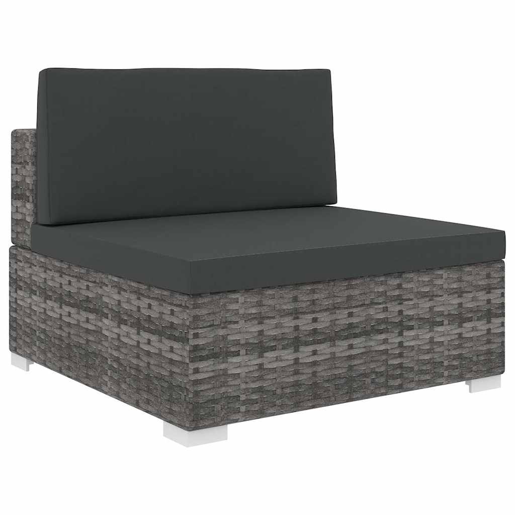 Mittelsofa mit Kissen Modular Poly Rattan Grau