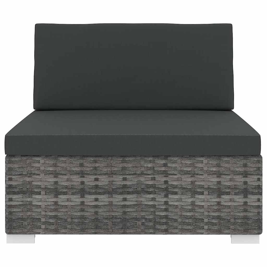 Mittelsofa mit Kissen Modular Poly Rattan Grau