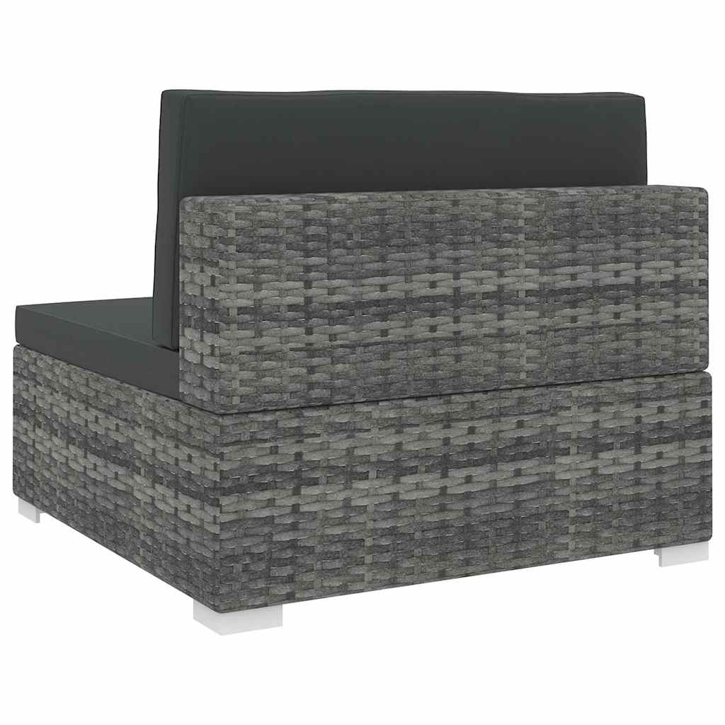 Mittelsofa mit Kissen Modular Poly Rattan Grau