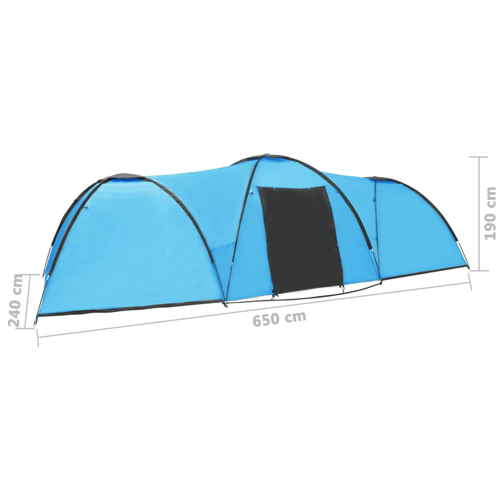 Tente de camping Igloo 650x240x190 cm 8 personnes bleue