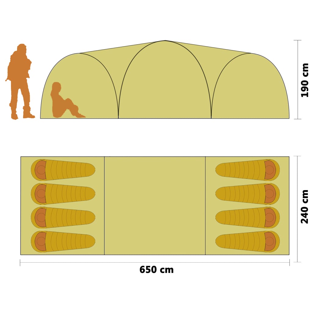 Camping-Zelt Iglu 650x240x190 cm 8 Personen Gelb