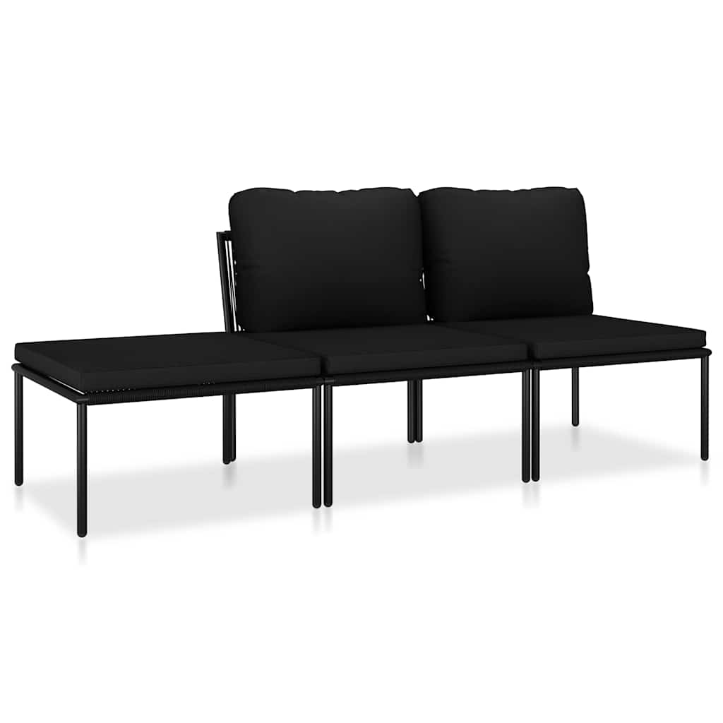3-tlg. Garten-Lounge-Set mit Auflagen Schwarz PVC