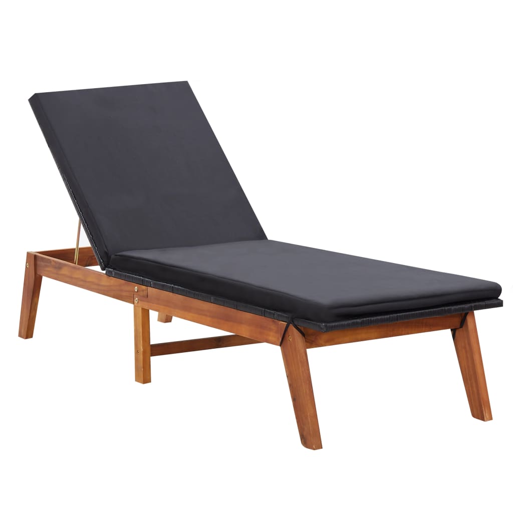 Bain de soleil avec coussin en polyrotin et bois d'acacia massif