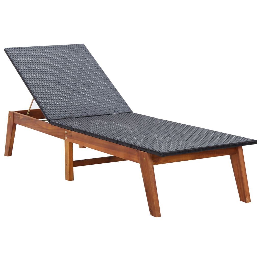 Bain de soleil avec coussin en polyrotin et bois d'acacia massif