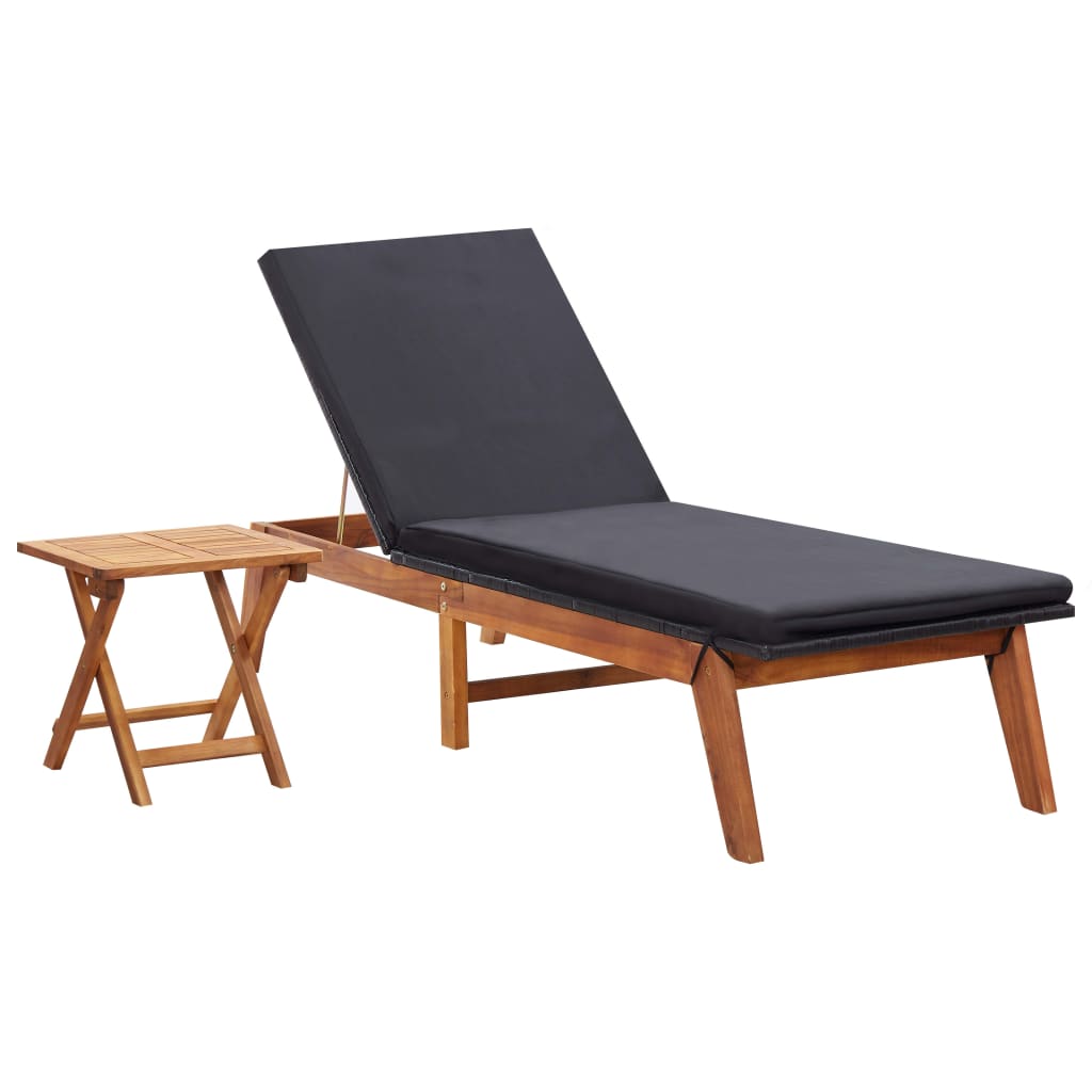 Chaise longue avec table en résine tressée et bois d'acacia massif