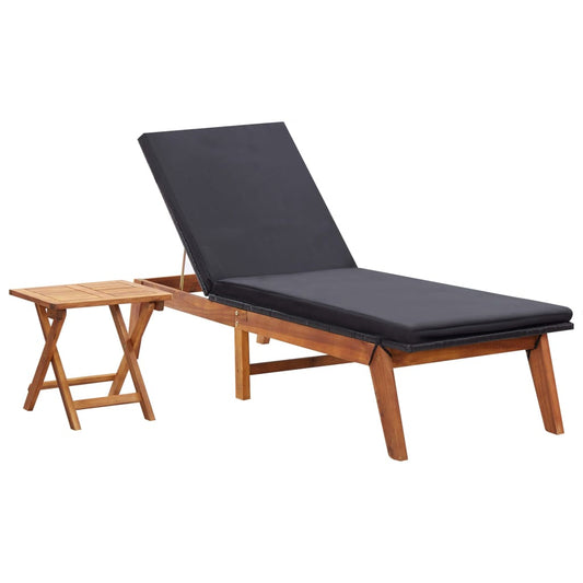 Chaise longue avec table en résine tressée et bois d'acacia massif