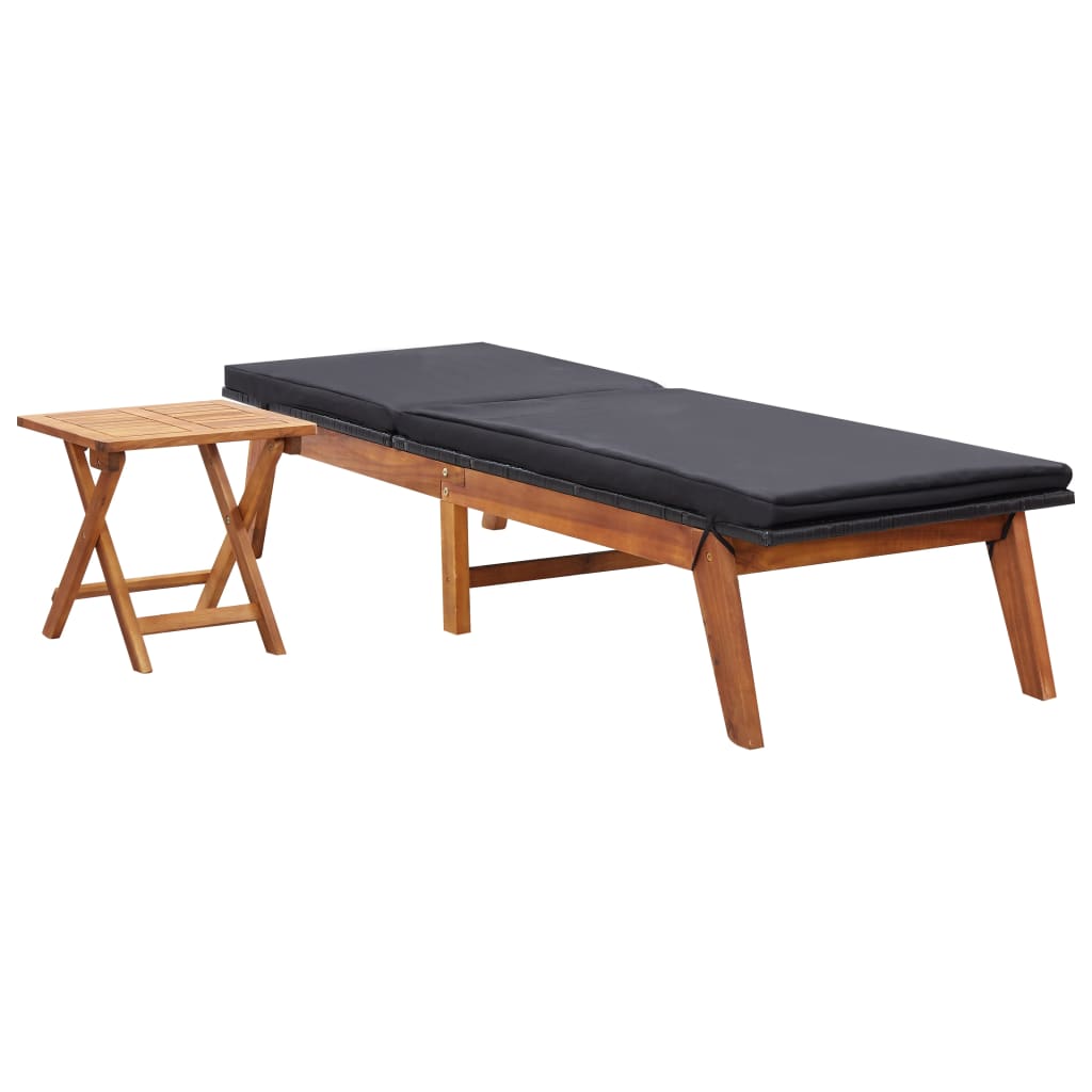 Chaise longue avec table en résine tressée et bois d'acacia massif