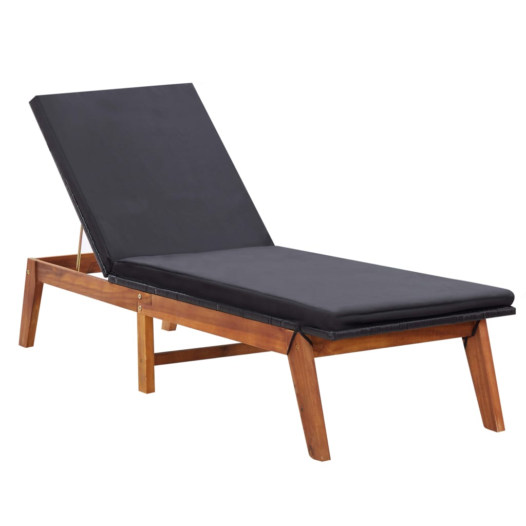 Chaise longue avec table en résine tressée et bois d'acacia massif