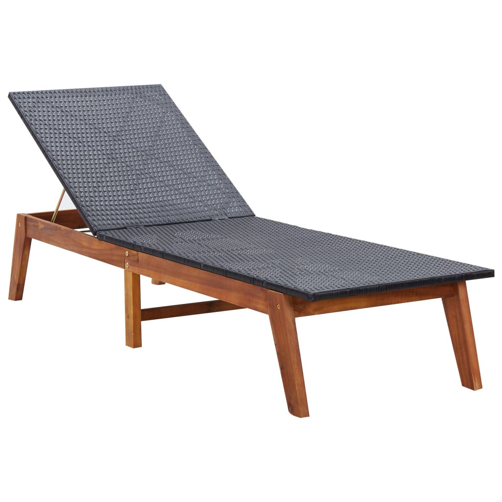 Chaise longue avec table en résine tressée et bois d'acacia massif