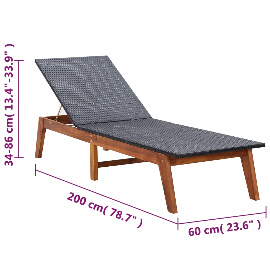 Chaise longue avec table en résine tressée et bois d'acacia massif