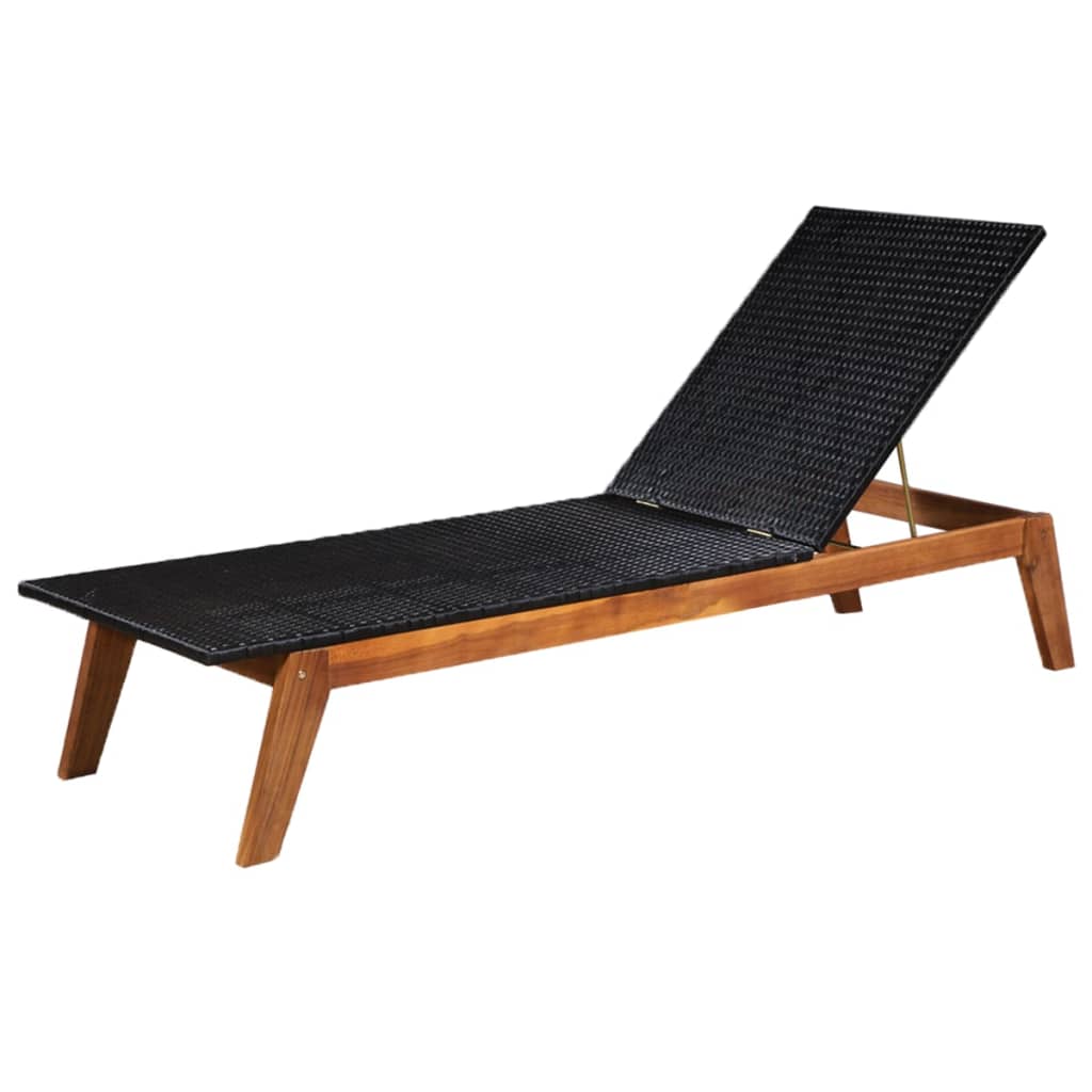 Sonnenliegen 2 Stk. mit Tisch Poly Rattan Massivholz Akazie