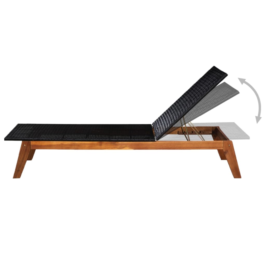 Sonnenliegen 2 Stk. mit Tisch Poly Rattan Massivholz Akazie