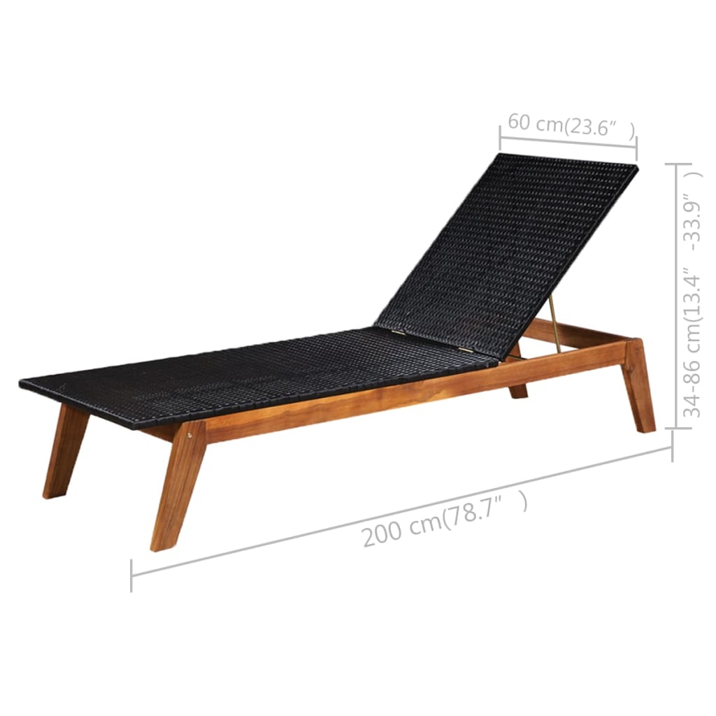 Sonnenliegen 2 Stk. mit Tisch Poly Rattan Massivholz Akazie
