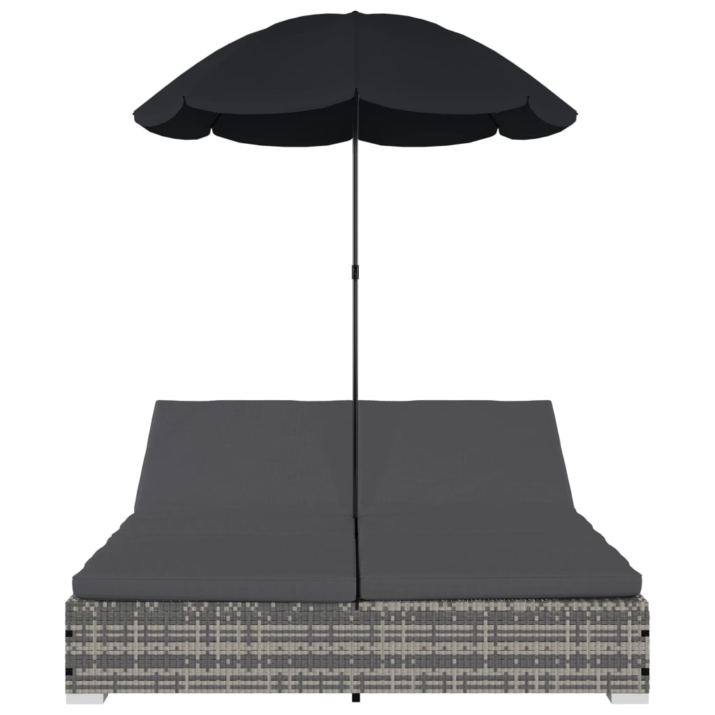 Outdoor-Loungebett mit Sonnenschirm Poly Rattan Grau