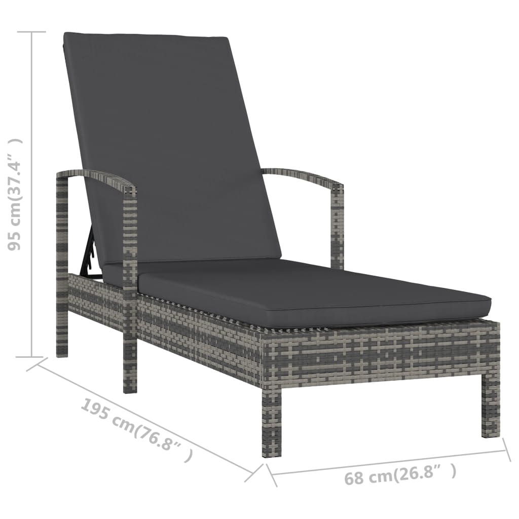 Bain de soleil avec accoudoirs poly rotin gris