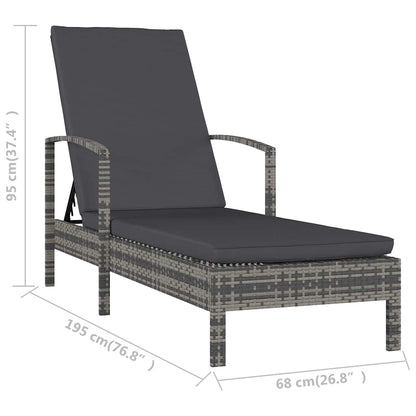 Sonnenliege mit Armlehnen Poly Rattan Grau