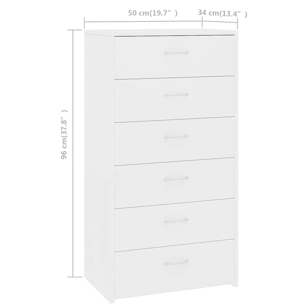 Sideboard mit 6 Schubladen Weiß 50x34x96 cm Holzwerkstoff