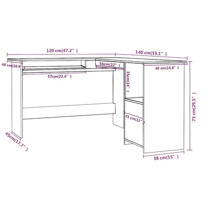 Eckschreibtisch L-Form Sonoma-Eiche 120x140x75 cm Holzwerkstoff