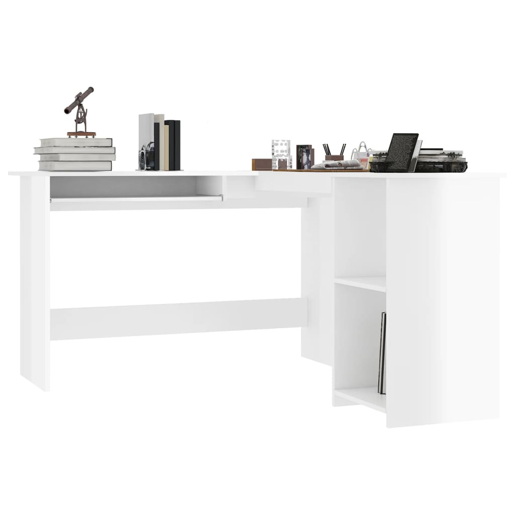 Bureau d'angle en forme de L blanc brillant 120x140x75 cm