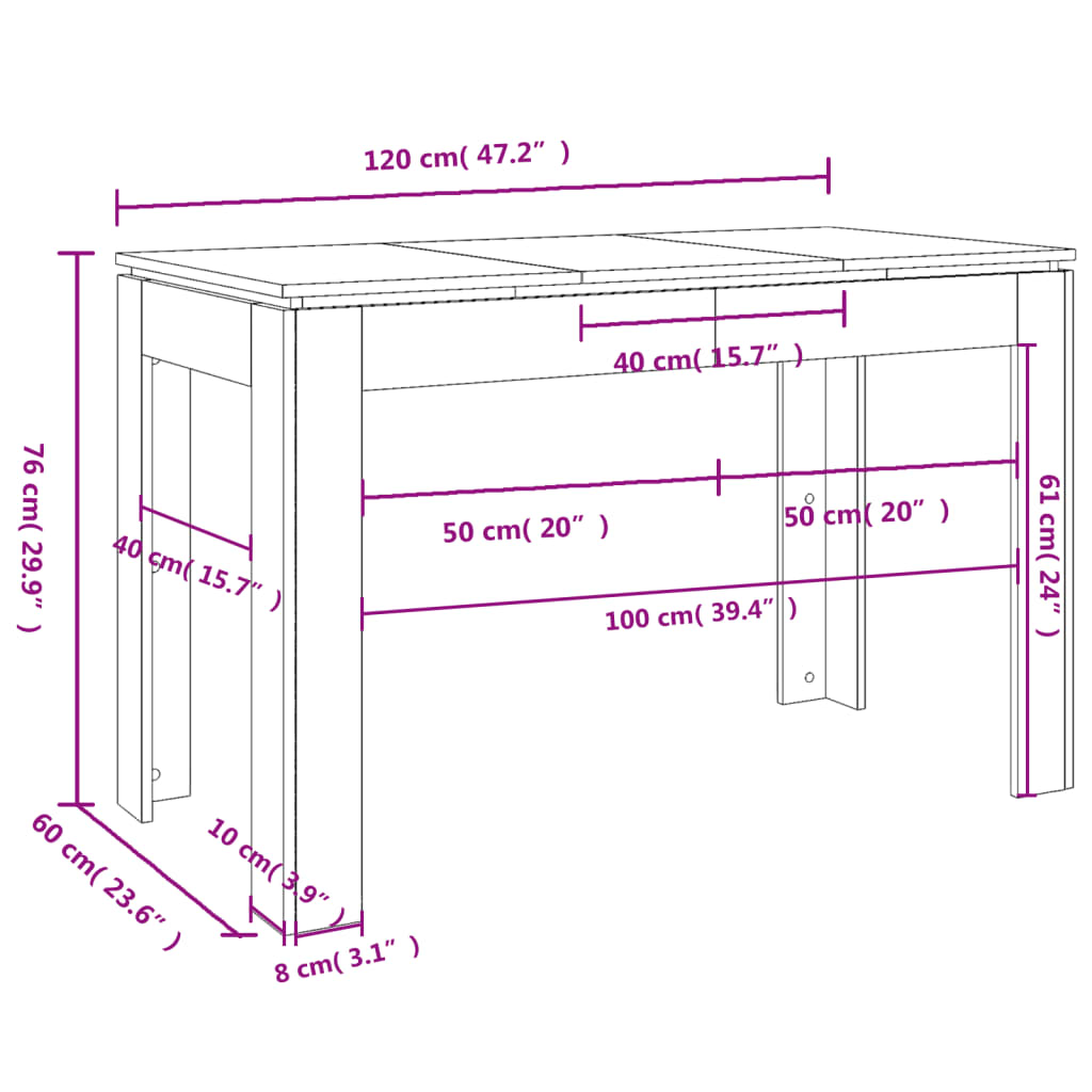 Table à manger noire 120x60x76 cm en bois