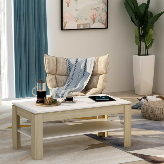 Couchtisch Weiß und Sonoma-Eiche 110x60x47 cm Holzwerkstoff