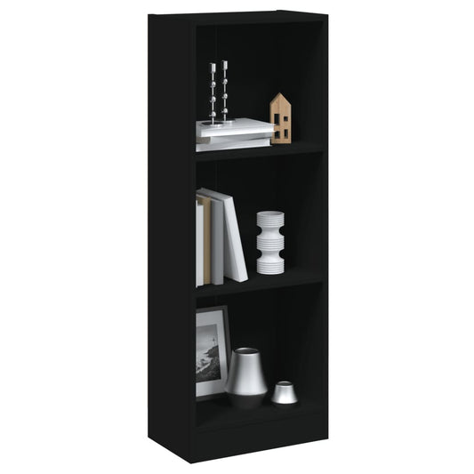 Bibliothèque 3 compartiments noir 40x24x109 cm en bois