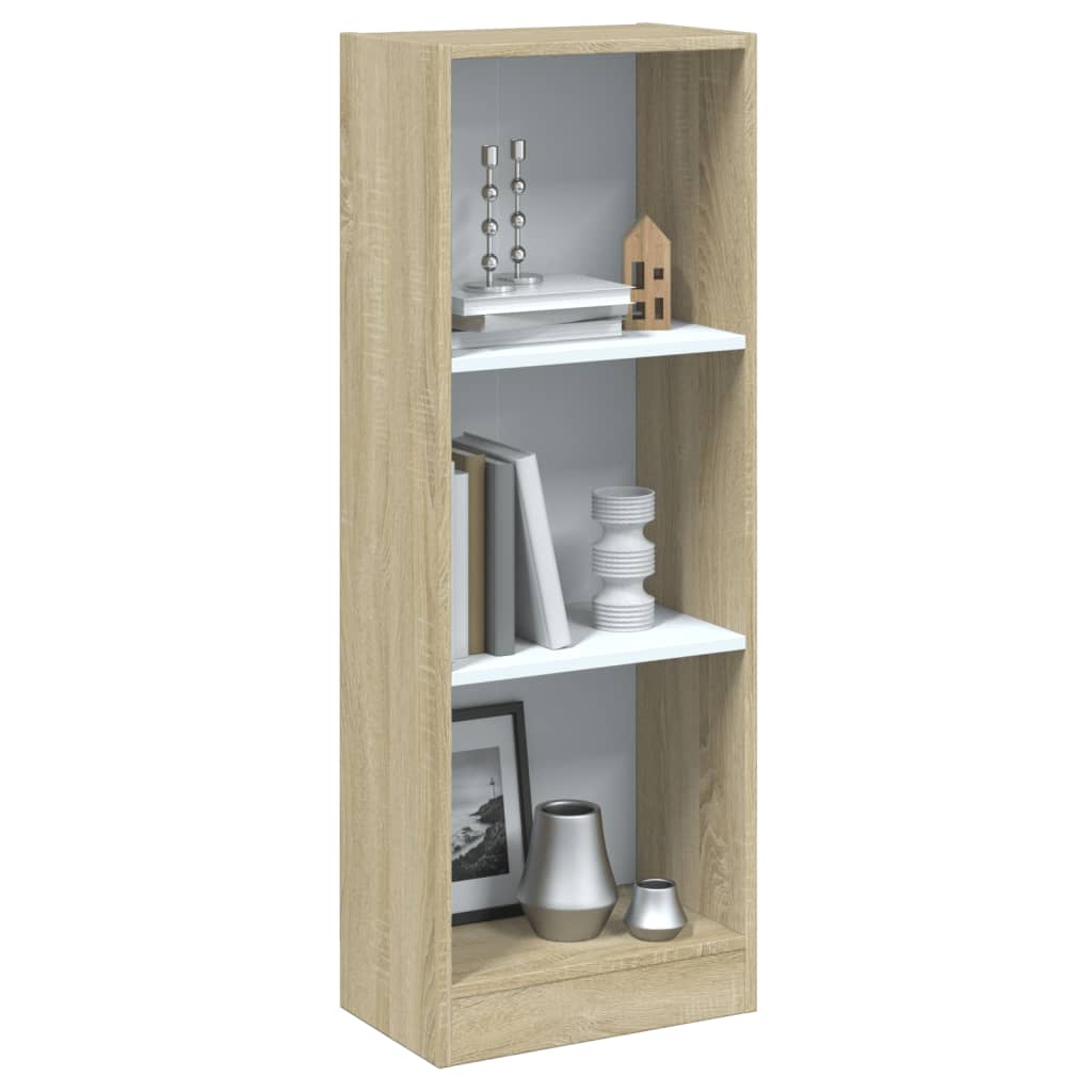 Bücherregal 3 Fächer Weiß und Sonoma 40x24x109 cm Holzwerkstoff