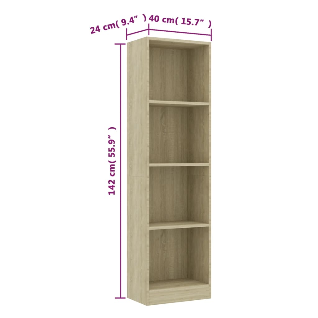 Bücherregal 4 Fächer Sonoma-Eiche 40x24x142 cm Holzwerkstoff