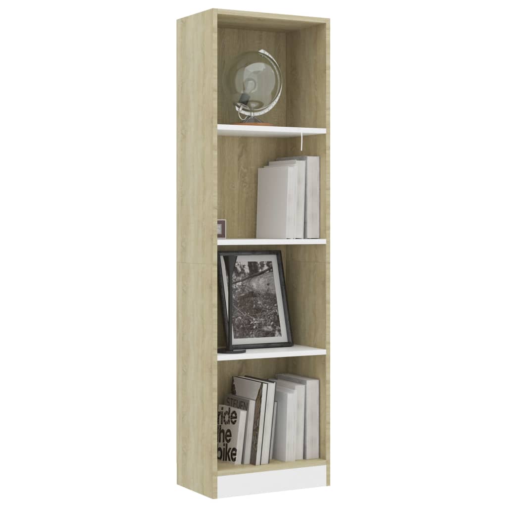 Bücherregal 4 Fächer Weiß Sonoma-Eiche 40x24x142 Holzwerkstoff