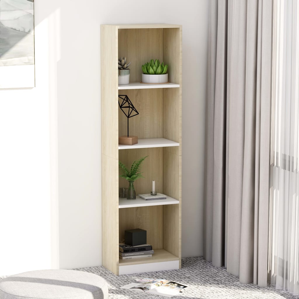 Bücherregal 4 Fächer Weiß Sonoma-Eiche 40x24x142 Holzwerkstoff