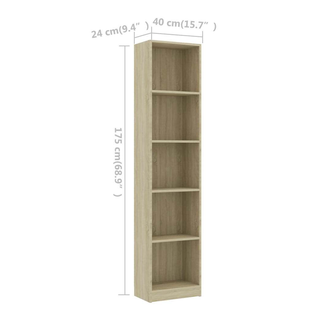 Bibliothèque 5 compartiments chêne Sonoma 40x24x175 cm matière bois