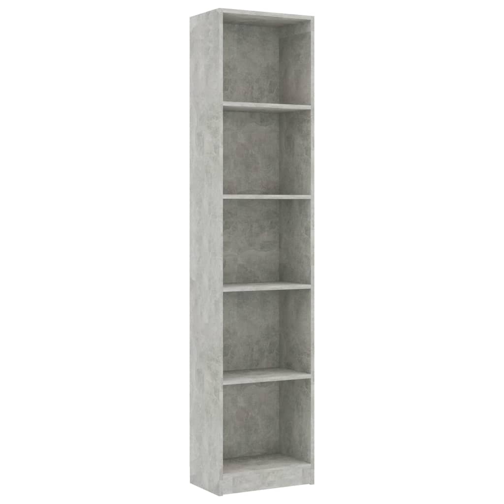 Bücherregal 5 Fächer Betongrau 40x24x175 cm Holzwerkstoff