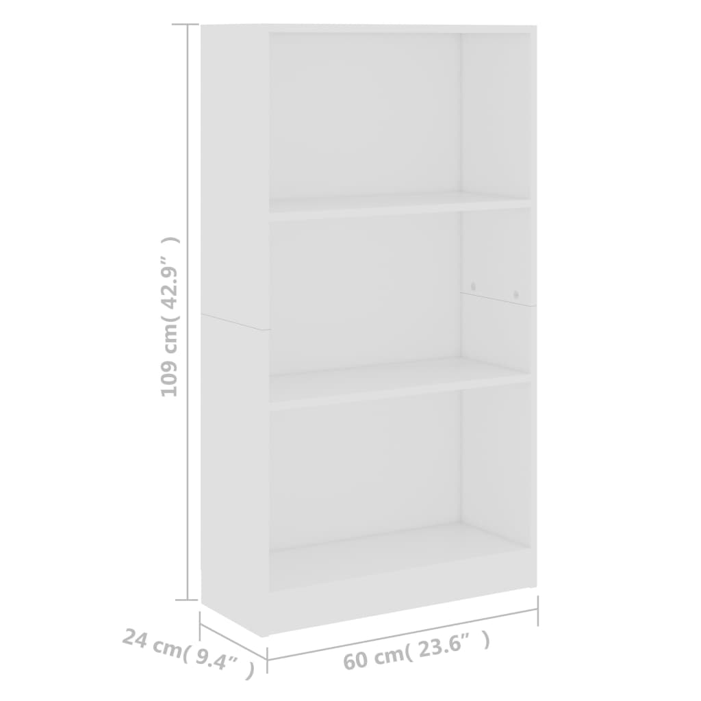 Bibliothèque 3 compartiments blanc 60x24x109 cm en bois