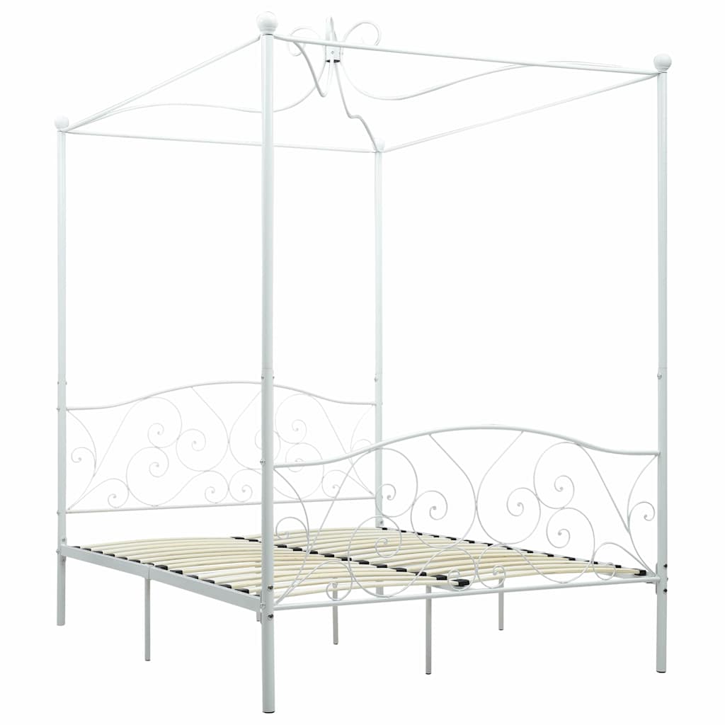 Himmelbett-Gestell Weiß Metall 140 x 200 cm