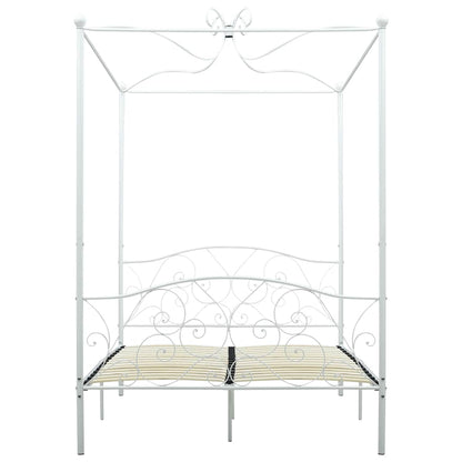 Himmelbett-Gestell Weiß Metall 140 x 200 cm