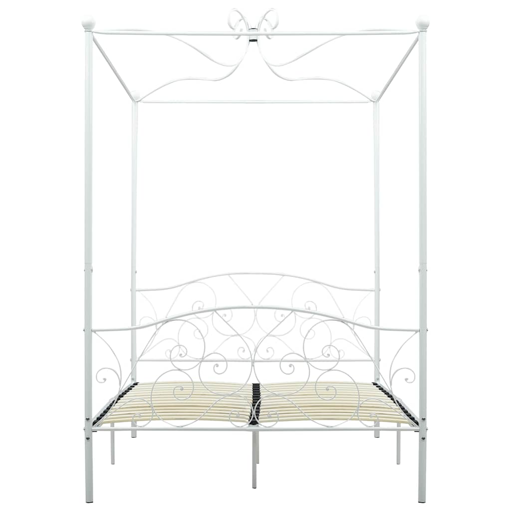 Himmelbett-Gestell Weiß Metall 140 x 200 cm
