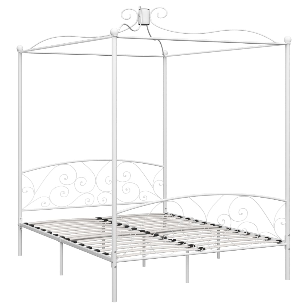 Himmelbett-Gestell Weiß Metall 160 x 200 cm