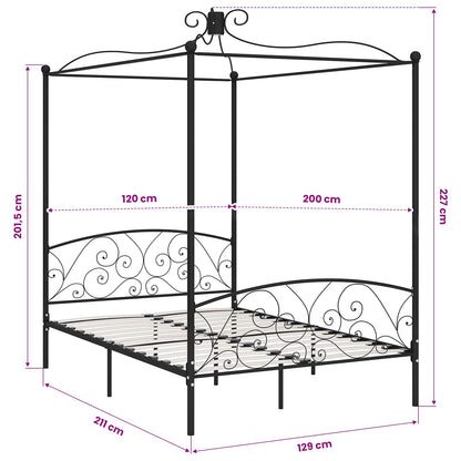 Himmelbett-Gestell Schwarz Metall 120 x 200 cm