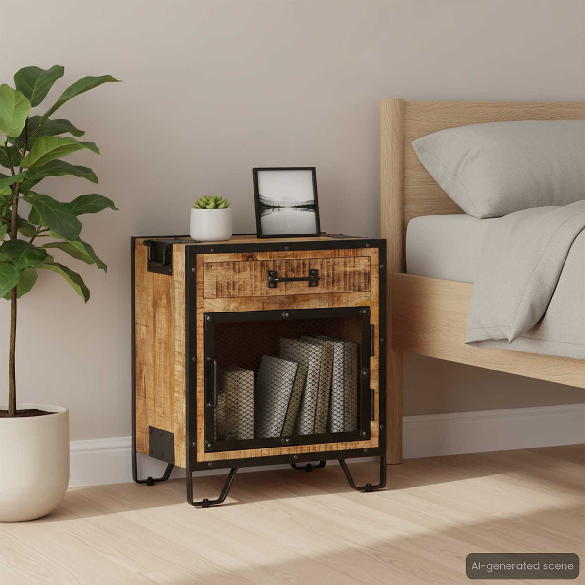 Nachttisch 43×30×51 cm Raues Mango-Massivholz