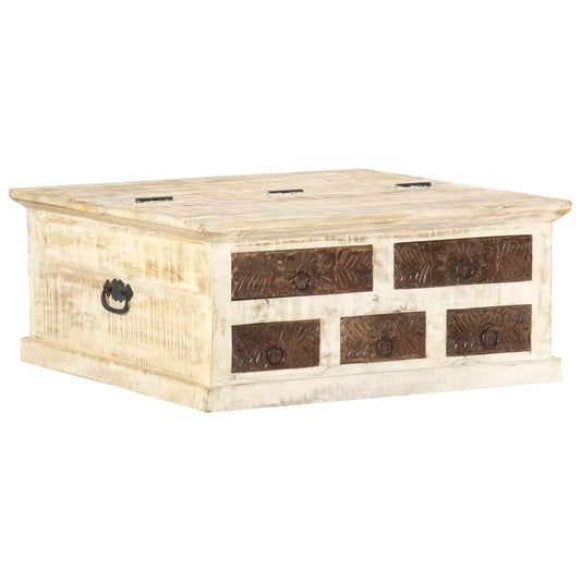 Table basse blanche 68×68×30 cm en bois de manguier massif