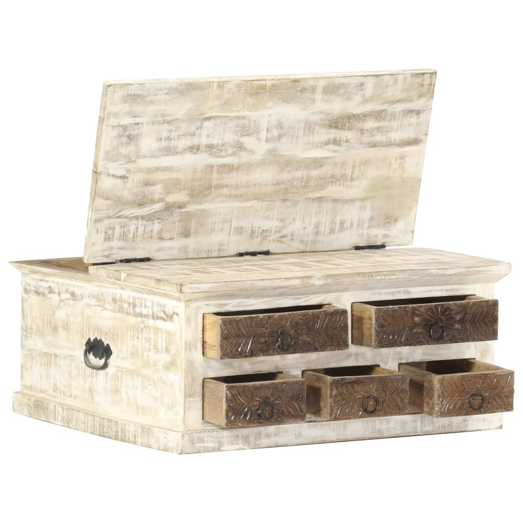 Table basse blanche 68×68×30 cm en bois de manguier massif