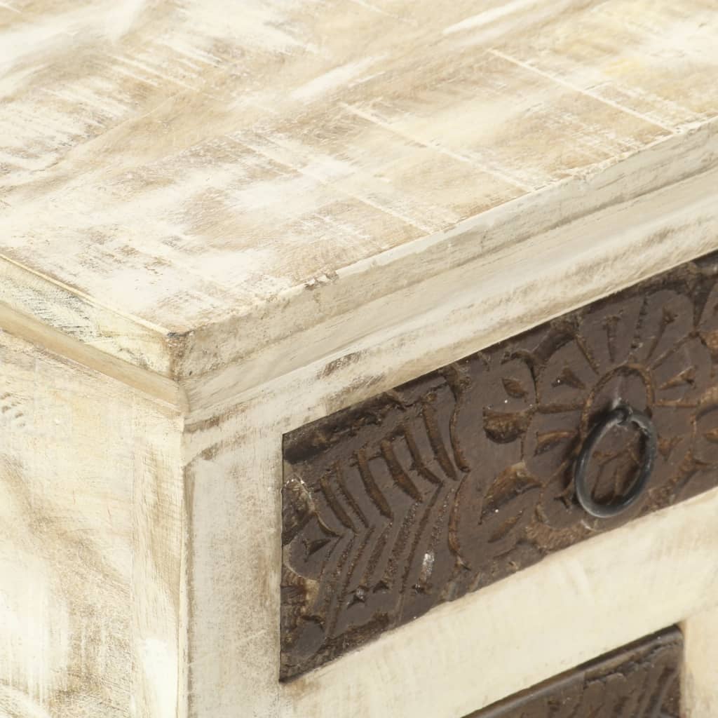 Table basse blanche 68×68×30 cm en bois de manguier massif
