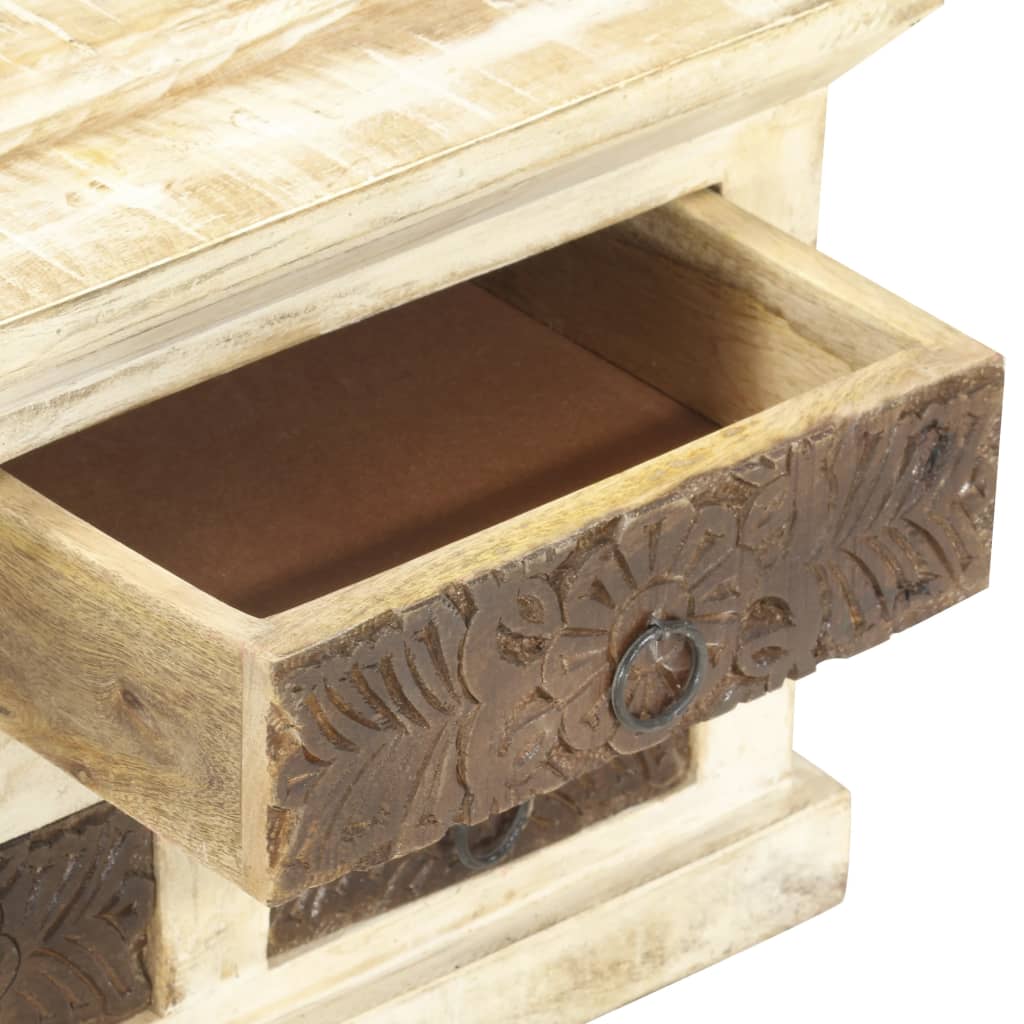 Table basse blanche 68×68×30 cm en bois de manguier massif
