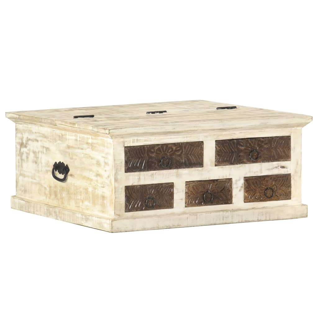 Table basse blanche 68×68×30 cm en bois de manguier massif